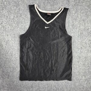 Nike Vintage Kids Black Basketball Tank Top V-Neck Jersey USA Made Size M 10-12